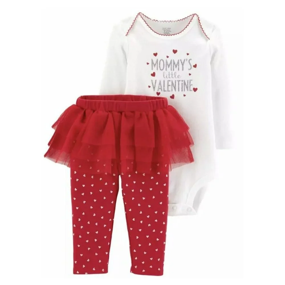 CARTER'S MOMMY'S LITTLE VALENTINE 2PC TUTU SET WHITE/RED GIRL'S SIZE 6 MONTHS